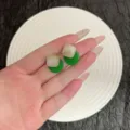 Vibrant green and cream acetate geometric stud earrings in elegant dopamine style - Geometric Round and Square Patchwork Style / Silver Green (E5063)