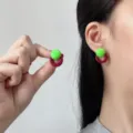 Elegant dopamine-style acetate earrings with neon green and burgundy color-block design - Dopamine Color Blocking Ring Style / Red & Green (E5477)