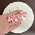 Sweet pink floral hoop earrings for summer vacations, elegant resin flower jewelry. - Pink Flower Hoop Style (E4018) / Pink