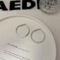 Minimalist silver-plated hoop earrings with a flat polished finish on a white ceramic plate - Flat Polished Hoop Style (E5032) / Silver