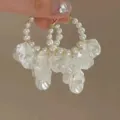 Elegant white petal hoop earrings with pearls for a sweet and fresh summer vacation style. - Flower Petal Shape Earrings (E3411 Gold)