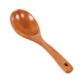 Handcrafted natural Japanese style wooden soup spoon with functional handle hanging hole - Porridge Spoon / Natural Wood Color