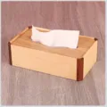 Elegante caja de pañuelos de madera rectangular con veta natural para sala de estar - Rectangular (Madera de Abeto)