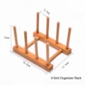 Natural bamboo 3-slot storage rack for tea cakes and plates, dimensions: 15.5x11.5x10 cm - 3 Grids