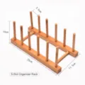 Eco-friendly bamboo 5-slot storage rack for plates tea cakes and books display shelf - 5 Compartments