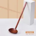 Minimalist long-handled wooden duck egg-shaped ramen spoon for soup and noodles - Dark Style / Dark Color