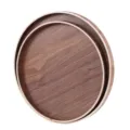 Elegantes Set aus runden Serviertabletts aus Holz mit hochwertiger Walnussmaserung Oberfläche - 27cm/Packung / Naturholzfarbe