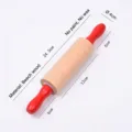 Rouleau à pâtisserie professionnel en bois de hêtre avec poignées rouges pour pâtisserie - Axe de Roulement à Manche Rouge (24.5x4cm) / Couleur Bois