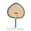 Traditional handmade heart-shaped wheat straw woven hand fan with blue fabric hemmed edge - Heart Style / 35*25cm