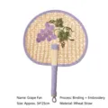 Traditional handwoven wheat straw cooling fan featuring exquisite purple grape embroidery and edging - Grape Style / 34*25CM