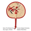 Handcrafted wheat straw fan featuring an elegant red plum blossom embroidery design - Plum Blossom Style / 34*25CM