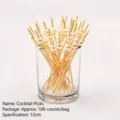 Hochwertige Bambus-Obstspieße mit weißen Perlen für Cocktail-Deko, 100er Packung - 12cm Perle Stil / 100er Pack / Weiße Perle Obstspieß