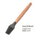 Grey silicone basting brush with ergonomic wooden handle for baking, grilling and BBQ - Gray