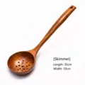 Large wooden slotted spoon for cooking, 35cm long with natural wood grain finish - Slotted Spoon (Style 03) / 35cm x 10cm