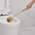 Durable wooden handle toilet brush with natural bristles for deep bathroom cleaning - Straight Fiber Style (861078)