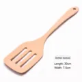 Natural beech wood long handle slotted spatula for non-stick pans, 30cm total length - Slotted Spatula (06款)