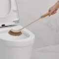 Long-handled toilet brush with wooden grip and curved head for efficient bathroom cleaning - Half Moon Curved Style (862018)