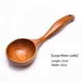 Large natural wooden water ladle with ergonomic long handle for cooking and serving, 32cm length - 32cm x 10cm