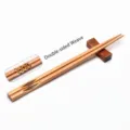 Japanese style wooden chopsticks with double-sided weaving design and rest - Style 04 (Classic Woven Pattern)