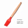 Red silicone basting brush with wooden handle for baking and BBQ, 27cm total length - Red