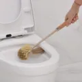 Efficient long-handle toilet brush with natural wooden grip for deep bathroom cleaning - Dual Brush Head Style (861068)