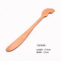 Cuchillo de madera natural con forma de gato para mantequilla y postres, 21,5 cm - 21.5x2.3cm