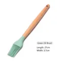 Mint green heat-resistant silicone oil brush with ergonomic wooden handle for baking - Green