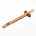 Premium Japanese style wooden chopsticks with decorative inlay design and matching rest - Style 06 (Contrasting Striped Decal)