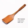 Handcrafted retro long handle wooden kitchen cooking spatula, 35.2cm length x 7.5cm - 35.2cm x 7.5cm
