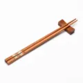 Handcrafted Japanese wooden chopsticks with decorative geometric pattern and matching rest - Style 08 (Plaid Checkered Decoration)