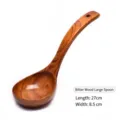 Large Gmelina arborea wood soup spoon with 27cm curved handle - Neem Wood Style / 27cm