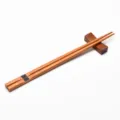 Japanese style natural wooden chopsticks with black decorative band and matching rest - Style 10 (Minimalist Black Decal)