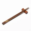 Japanese style dark wood chopsticks with matching rest and striped decorative bands - Style 13 (Red Sandalwood Twill)