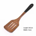 Wenge wood slotted spatula 30.5cm length with black long handle - Color-Block Slotted Spatula (30.5x7.5cm)