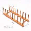 8-Slot bamboo storage rack for tea cakes and plates with dimensions 34.5x11.5x10cm - 8 Compartments