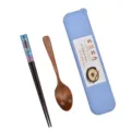 Set portatile di cucchiaio e bacchette in legno con custodia da viaggio azzurra - Pesce Celeste / Scatola Posate Blu