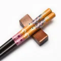 Japanese pointed tip wooden chopsticks with a colorful fish scale pattern printed design - Colorful Fish on Brown Background (Style 04)