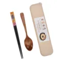 Set di posate portatili in legno con bacchette e cucchiaio e custodia da viaggio beige - Pesce Giallo / Scatola Posate Beige