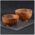 Lot de 2 bols en bois d'acacia faits main avec grain naturel pour repas style japonais - Grande Taille (13x8cm) / Couleur bois naturel