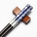 Japanese-style blue floral printed wooden chopsticks with pointed tips for sushi - Silver Cherry Blossoms on Dark Blue (Style 07)