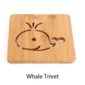 Square bamboo heat insulation coaster with creative hollow-out whale pattern design - 16cm / Square Whale Mat