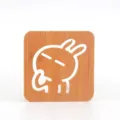 Square wood texture heat insulation coaster with hollow rabbit design 9.5x9.5cm - Rabbit / S