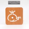 Natural wood square heat-resistant coaster with a cute hollow whale pattern, 9.5x9.5cm - Whale / S
