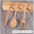 Tragbares 4-teiliges Holz-Besteckset mit Stäbchen Löffel Gabel und einer Reise-Aufbewahrungsbox - Set (Löffel+Gabel+Stäbchen+Box)