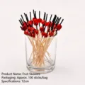 Packung mit 100 Einweg-Obstspießen aus Bambus (12 cm) mit roten Zierköpfen für Cocktails - 12cm Roter Runder Stil / 100er Pack / Roter Runder Teller Obstspieß