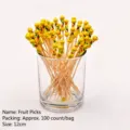 100 Stück Einweg-Bambus-Cocktail-Picks mit gelben Perlen und bunten Knoten für Partys - 12cm Gelber Doppelperle Stil / 100er Pack / Gelber Doppelperle Obstspieß