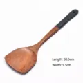 Wenge wood spatula with long black handle for non-stick cooking, measuring 38.5cm by 9.5cm - Extra Long Spatula (38.5x9.5cm)