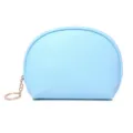 Light blue semi-circular shell cosmetic bag with saffiano texture and rose gold keychain - 17*6*12cm / Blue