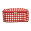 Draagbare rood-wit geruite reismake-uptas met elegante gouden dubbele ritssluitingen - 18x8x14.5cm / Rood Wit Geruit
