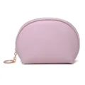Pink semi-circle makeup bag with Saffiano texture and rose gold metal keychain - 17*6*12cm / Light Pink